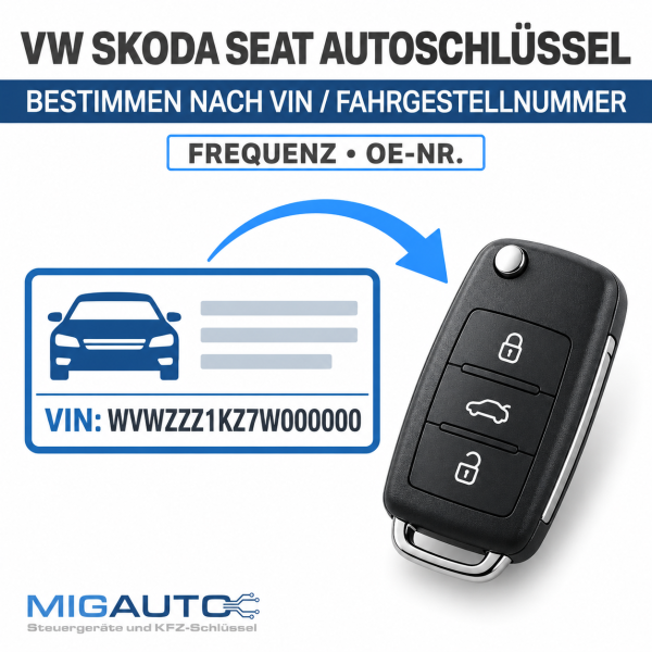 VW Skoda Seat Autoschlüssel bestimmen nach VIN Fahrgestellnummer Frequenz OE Nr